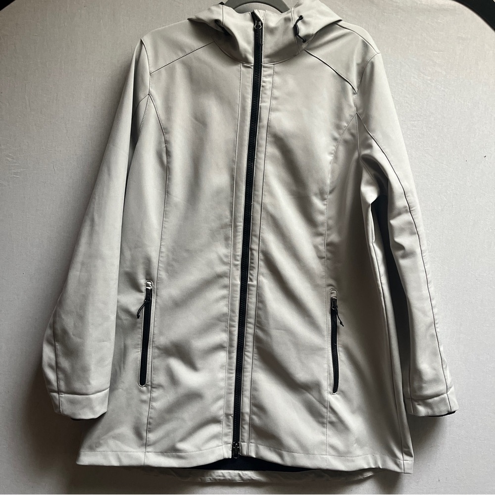 Eddie Bauer Women's Softshell Fleece Lined Hooded Long Jacket Light Grey Large